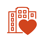 icon of a hospital with a heart in front of it
