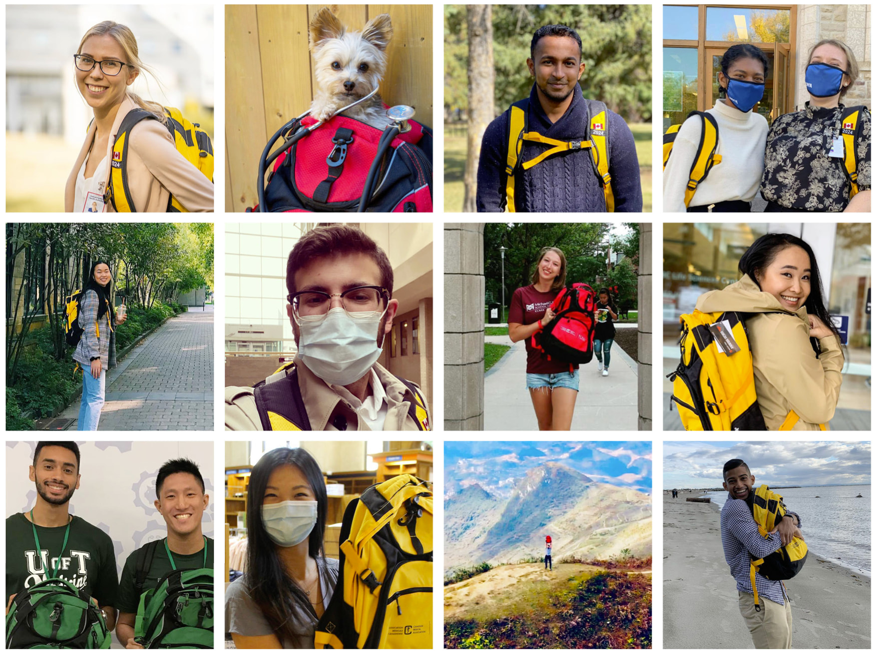 A gallery of students with their backpacks in Instagram photos