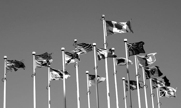 multiple countries flags waving in the wind