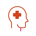 icon of human head with cross on the brain area to signify mental health
