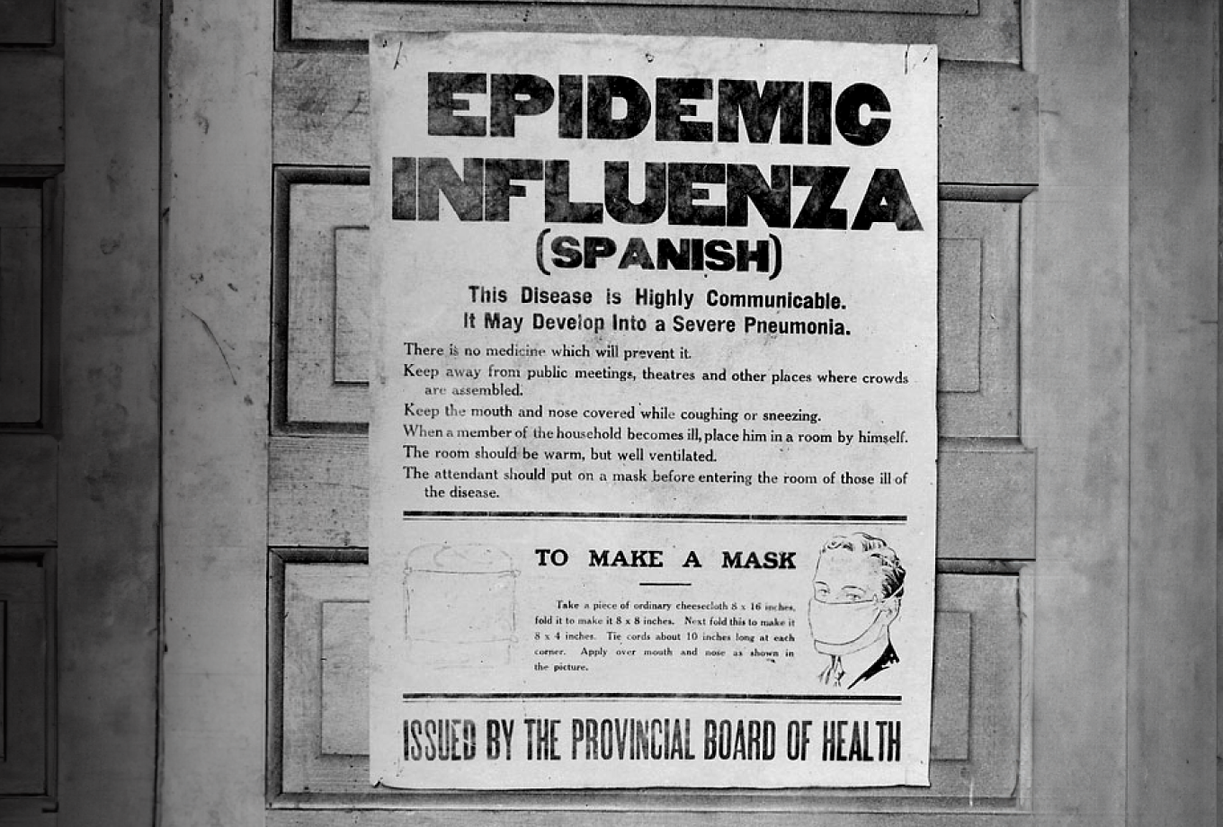 vintage flyer on the wall about the spanish influenza